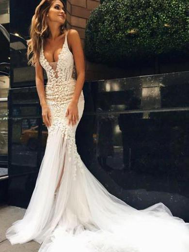 Short Wedding Dresses V-neck Lace Tea-length Ivory Simple Bridal Gown –  Pgmdress