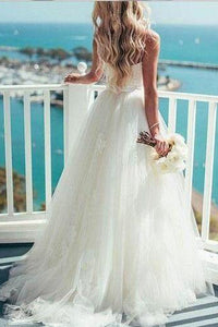 Beautiful A Line Spaghetti Straps Sweep Train Sleeveless Long Tulle Bridal Gown Wedding Dresses OHD167 | Cathyprom