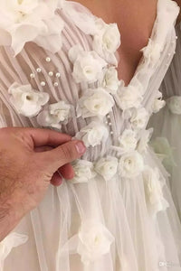 Beautiful A-line Scoop Floor Length Sleeveless Hand-Made Flower Beading Tulle Bridal Gown Wedding Dress OHD143 | Cathyprom