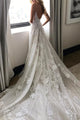 Beautiful A-line Spaghetti Straps Sweep Train Sleeveless Backless Long Tulle Bridal Gown Wedding Dresses OHD151 | Cathyprom