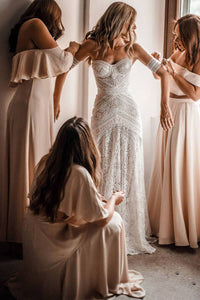 Romantic Simple Off-the-shoulder Sweep Train Long Tulle Beach Bridal Gown Wedding Dresses OHD145 | Cathyprom