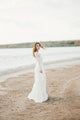 Beautiful A Line Bateau Sweep Train Long Sleeves Romantic Tulle Beach Bridal Gown Wedding Dresses OHD156 | Cathyprom