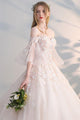 Chic Ball Gown Off-the-shoulder Sweep Train Half Sleeves Long Tulle Bridal Gown Wedding Dresses OHD158 | Cathyprom