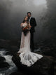 Long Sleeve Wedding Dresses V-neck Long Train Polka Dot Lace Open Back Boho Bridal Gown OHD216