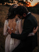 Long Sleeve Wedding Dresses V-neck Long Train Polka Dot Lace Open Back Boho Bridal Gown OHD216