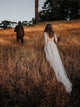 Long Sleeve Wedding Dresses V-neck Long Train Polka Dot Lace Open Back Boho Bridal Gown OHD216