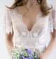 Short Sleeve Wedding Dresses V Neck A Line Appliques Sexy Lace Backless Bridal Gown OHD209