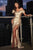 Gold Off The Shoulder Shiny Satin Side Slit Prom Dress KB7218