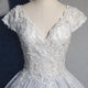 Ball Gown Light Blue Cap Sleeves Lace Long Prom Dress, Evening Dress CMS211129