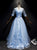 Light Blue Short Sleeves Long Prom Dress With Lace, Evening Dresses YZ211042