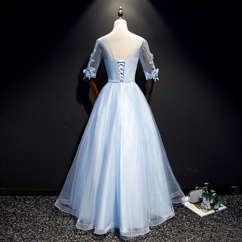 Light Blue Short Sleeves Long Prom Dress With Lace, Evening Dresses YZ cathyprom Light Blue Short Sleeves Long Prom Dress With Lace, Evening Dresses YZ cathyprom