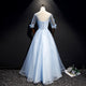 Light Blue Short Sleeves Long Prom Dress With Lace, Evening Dresses YZ211042