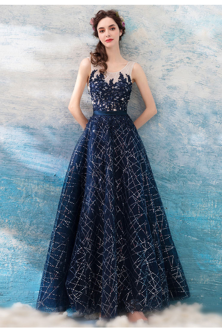 Fancy Blue A-Line Sleeveless Open Back Long Prom Dress, Evening Dress cathyprom Fancy Blue A-Line Sleeveless Open Back Long Prom Dress, Evening Dress cathyprom
