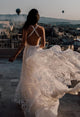 Stunning Spaghetti Straps Lace Boho Wedding Dress with Slit A Line Beach Wedding Dress Bridal Gown YRL112|Cathyprom