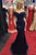 Mermaid Black Satin Off The Shoulder Short Sleeves Lace Long Satin Prom Dress OHC398 | Cathyprom