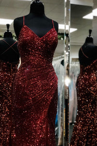 Mermaid Burgundy V Neck Beaded Long Prom Dresses Evening Dresses Formal Dresses OHC504 | Cathyprom