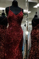 Mermaid Burgundy V Neck Beaded Long Prom Dresses Evening Dresses Formal Dresses OHC504 | Cathyprom