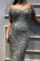 Mermaid Off the Shoulder Beading Long Grey Tulle Lace Prom Dresses Evening Dresses OHC439 | Cathyprom