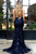 Mermaid Spaghetti Straps Navy Blue Backless Tulle Prom Dress With Appliques CMS211151