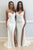 White Mermaid Spaghetti Straps Split Chiffon Sleeveless Prom Dress  CMS211112