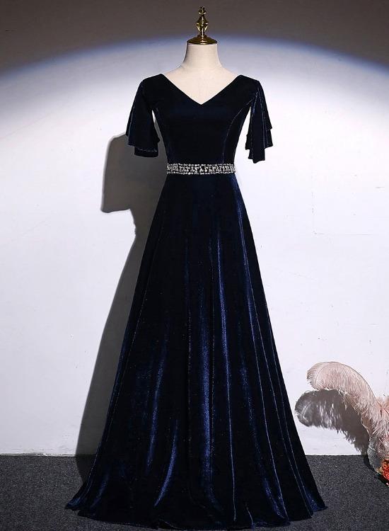 Navy Blue Velvet Dresses Frock Navy Blue Velvet A-Line Long Beaded Prom Dress, Evening Dresses Navy Blue Velvet Dresses Frock Navy Blue Velvet A-Line Long Beaded Prom Dress, Evening Dresses