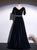 Navy Blue Velvet A-Line Long Beaded Prom Dress, Evening Dresses YZ211041