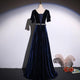 Navy Blue Velvet A-Line Long Beaded Prom Dress, Evening Dresses YZ211041