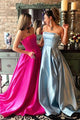 New Simple A Line Sweetheart Pocket Beaded Long Satin Senior Prom Dress OHC497 | Cathyprom