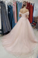 A-line Off the Shoulder Pink Tulle Long Prom Dress, Evening Dress CMS211137