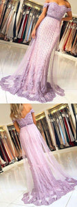 A-Line Off-the-Shoulder Tulle Long Prom Dress With Beadings, Evening Dress CMS211164