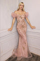 Pink Off The Shoulder Beading Mermaid Long Prom Dress CL1423