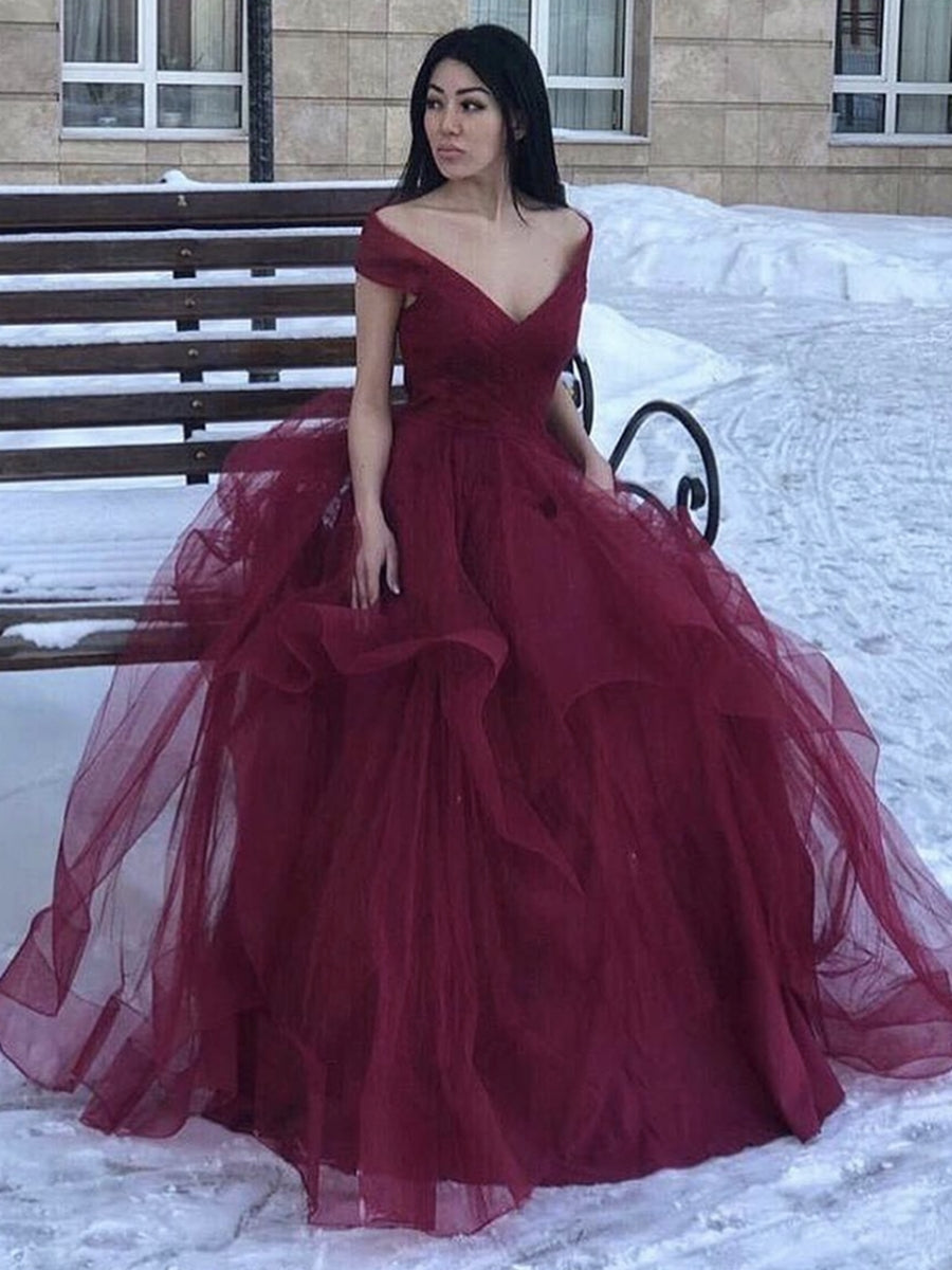 Sparkle Ball Gown V Neck Burgundy Off the Shoulder Prom Dress, Quincea cathyprom Sparkle Ball Gown V Neck Burgundy Off the Shoulder Prom Dress, Quincea cathyprom