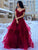 Sparkle Ball Gown V Neck Burgundy Off the Shoulder Prom Dress, Quinceanera Dresses P1037