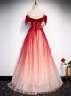 Off the Shoulder Burgundy Prom Dresses, Wine Red Tulle Graduation Dresses WT5110