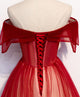 Off the Shoulder Burgundy Prom Dresses, Wine Red Tulle Graduation Dresses WT5110