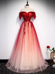 Off the Shoulder Burgundy Prom Dresses, Wine Red Tulle Graduation Dresses WT5110