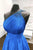 One Shoulder Backless Blue Chiffon Long Prom Dress With Beadings, Evening DressCMS211159