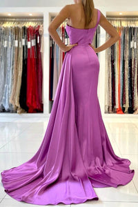 One Shoulder Purple Satin Mermaid Prom Dresses, Evening Dress SJ211139