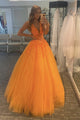 A-Line Orange Tulle Long Prom Dress With Lace, Evening Dress CMS211104