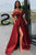 A-line Off The Shoulder Burgundy Formal Dresses with Side Slit CS7264
