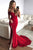 Red Mermaid Prom Dresses Trumpet Rose Lace Evening Dresses P1044