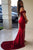 Red Mermaid Prom Dresses Trumpet Rose Lace Evening Dresses P1044