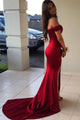 Red Mermaid Prom Dresses Trumpet Rose Lace Evening Dresses P1044
