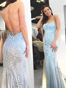 Exquisite Sheath Prom Dresses Spaghetti Straps Tulle Prom Gowns CP118