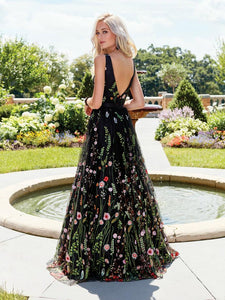 Exquisite V-neck Lace Prom Dresses Long Floral Formal Gowns CP115|CathyProm