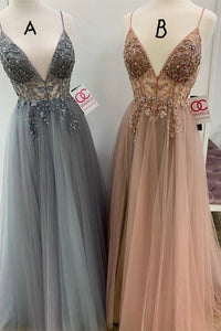 Eye-catching Illusion Prom Dresses Tulle Spaghetti Straps A-line Formal Gowns CP114|CathyProm