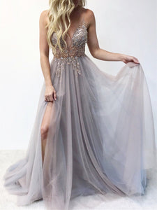 Eye-catching Illusion Prom Dresses Tulle Spaghetti Straps A-line Formal Gowns CP114|CathyProm