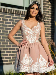 Lace Appliques Blush Homecoming Dress for Teens Short Prom Party Dress PIN71226
