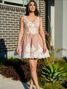 Lace Appliques Blush Homecoming Dress for Teens Short Prom Party Dress PIN71226|CathyProm