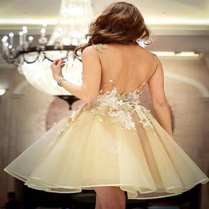A Line Appliques Cheap Homecoming Dress Sexy Open Back Short Prom Party Dress PIN7117|CathyProm
